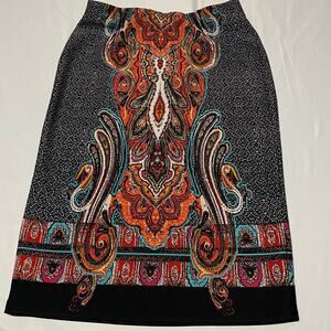 Cato Skirt Paisley Print Art Multicolored Orange Green Black Stretch Unlined M